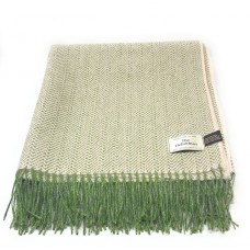 100% Wool Blanket/Throw/Rug Cream and Green Broken Herringbone